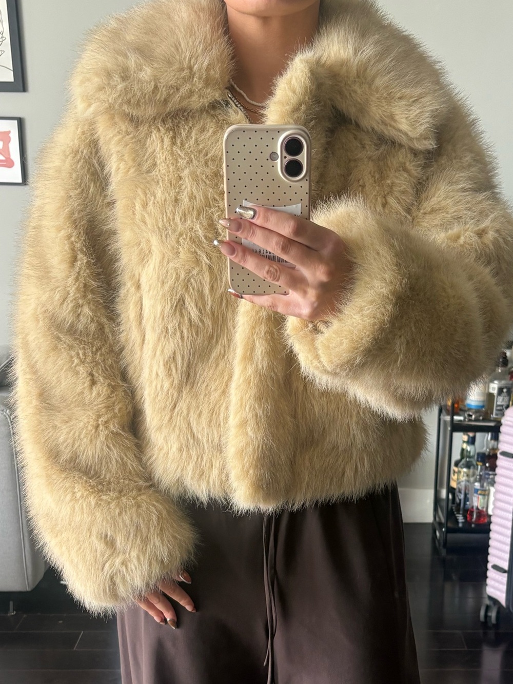 Topshop Faux Fur Teddy Jacket in Warm Tan